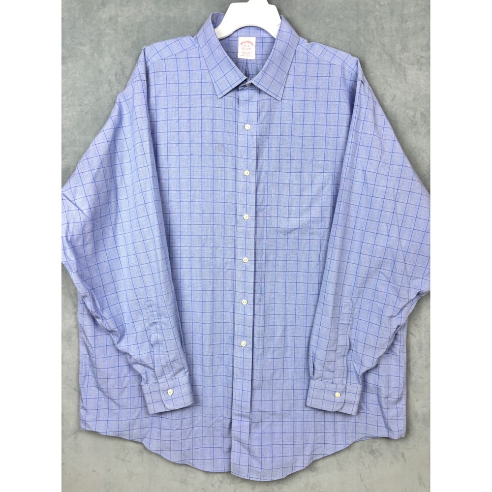 Brooks Brothers Mens 18-36 Traditional Fit Non-Iron Blue Grid Dress Shirt